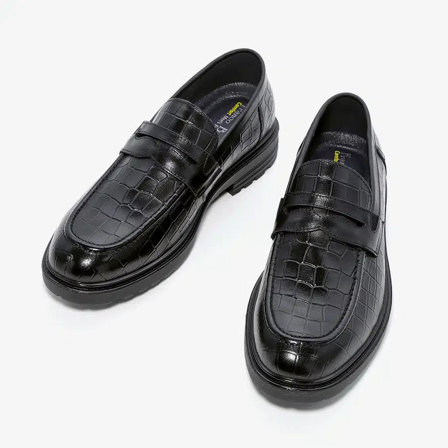 מוקסינים דמוי קרוקו לגברים בצבע שחור